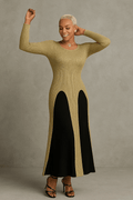 Two-Piece Long Knit Dress with Sheer Overlay- 5165