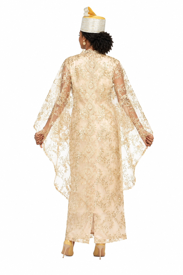 2pc Lux Sequined Lace Drs + Hi-low Cape