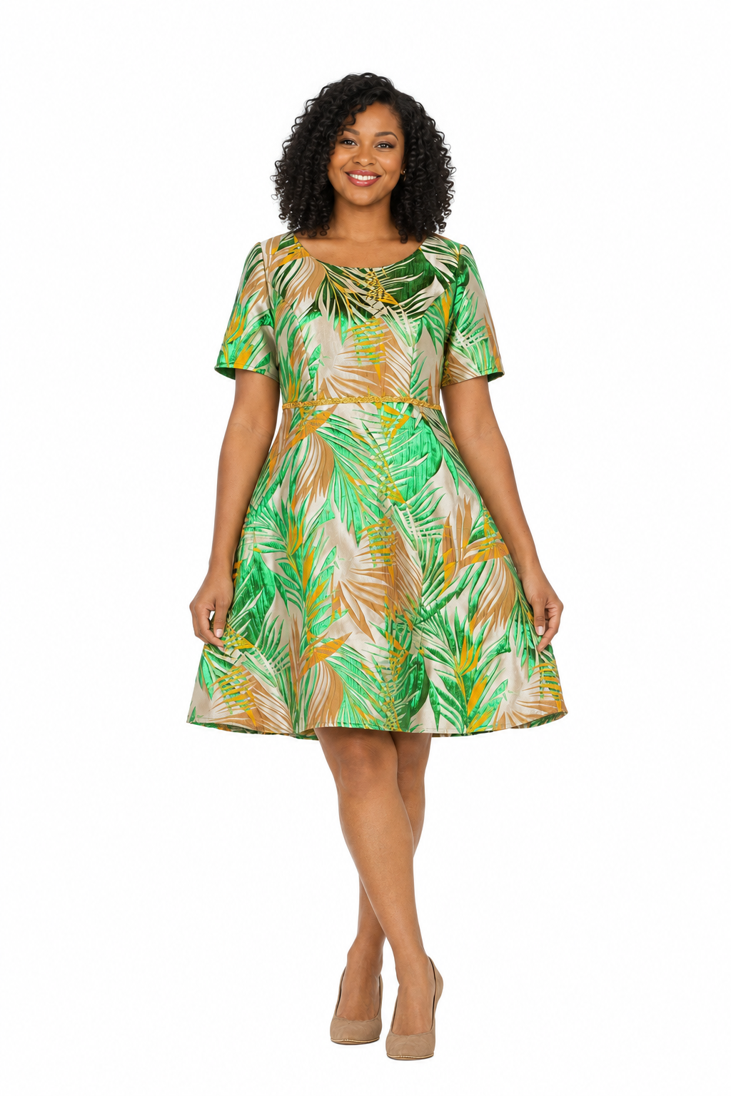 Short Slv Brocade A-line Dress