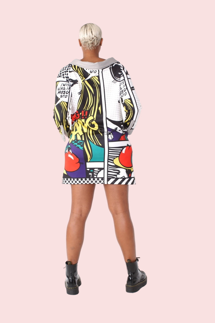 Leather and Printed Sleeve Long Jacket  - 81845