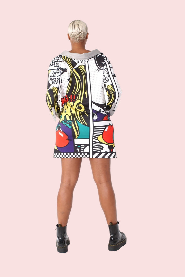 Leather and Printed Sleeve Long Jacket  - 81845