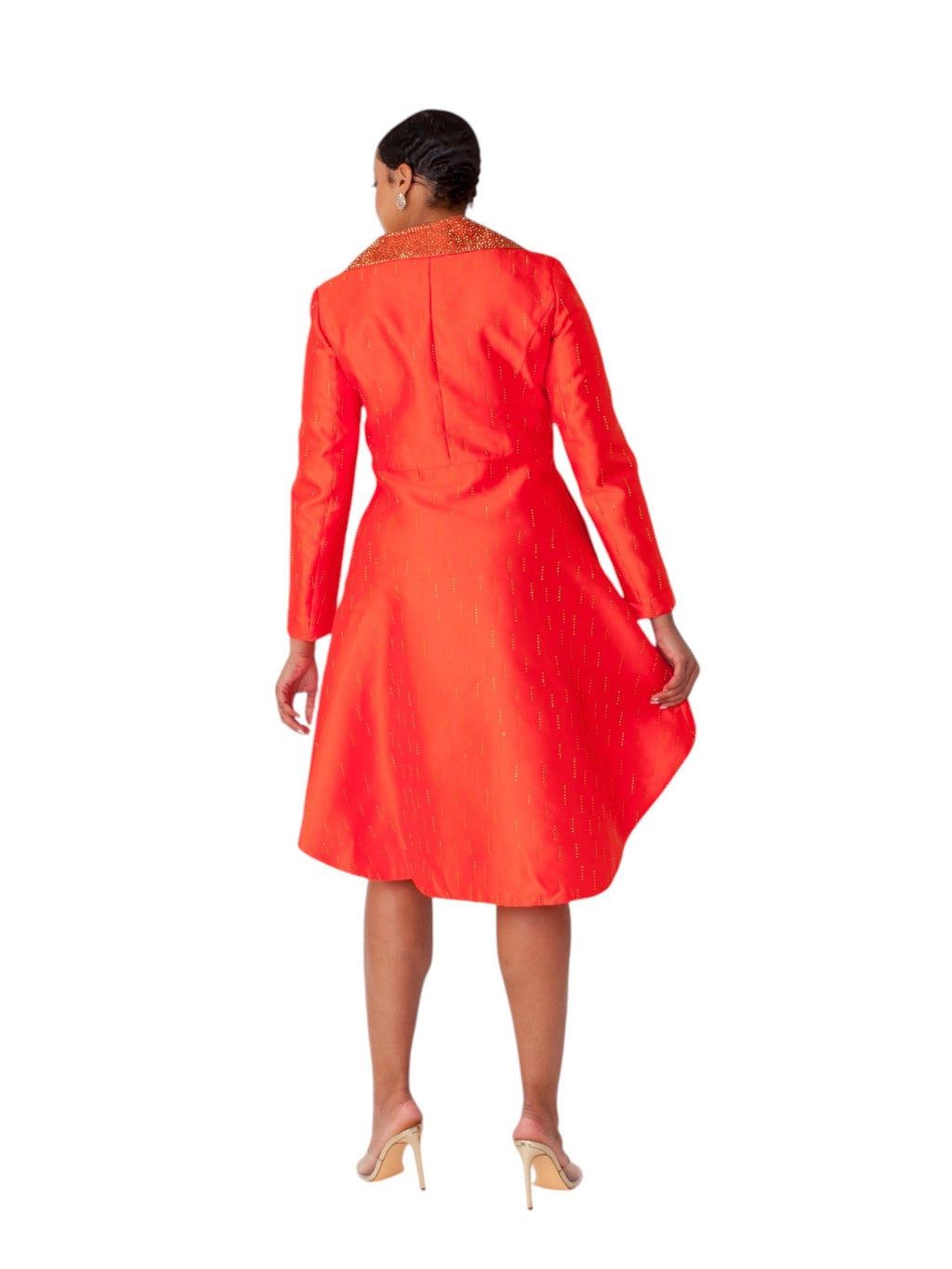 High-Low Church Suit with Embellished Collar - 4860