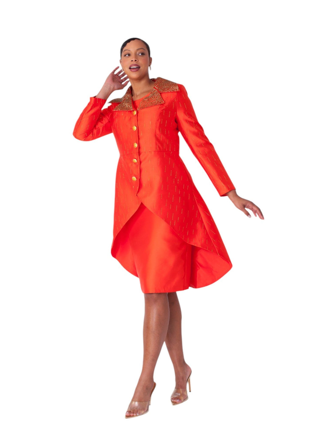 High-Low Church Suit with Embellished Collar - 4860