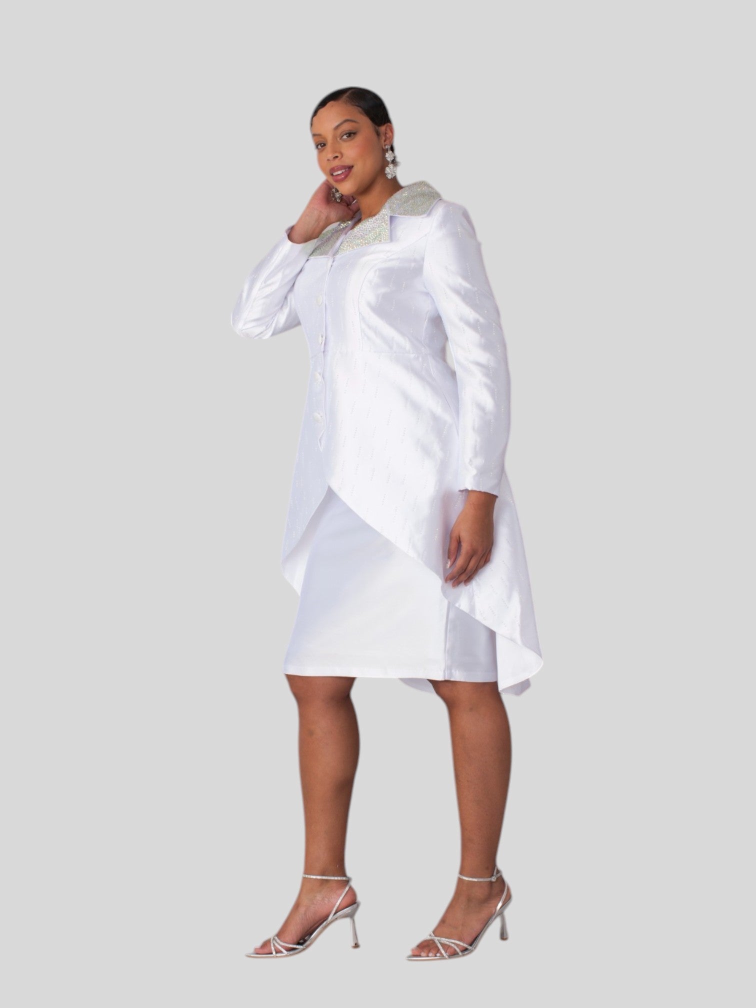 High-Low Church Suit with Embellished Collar - 4860