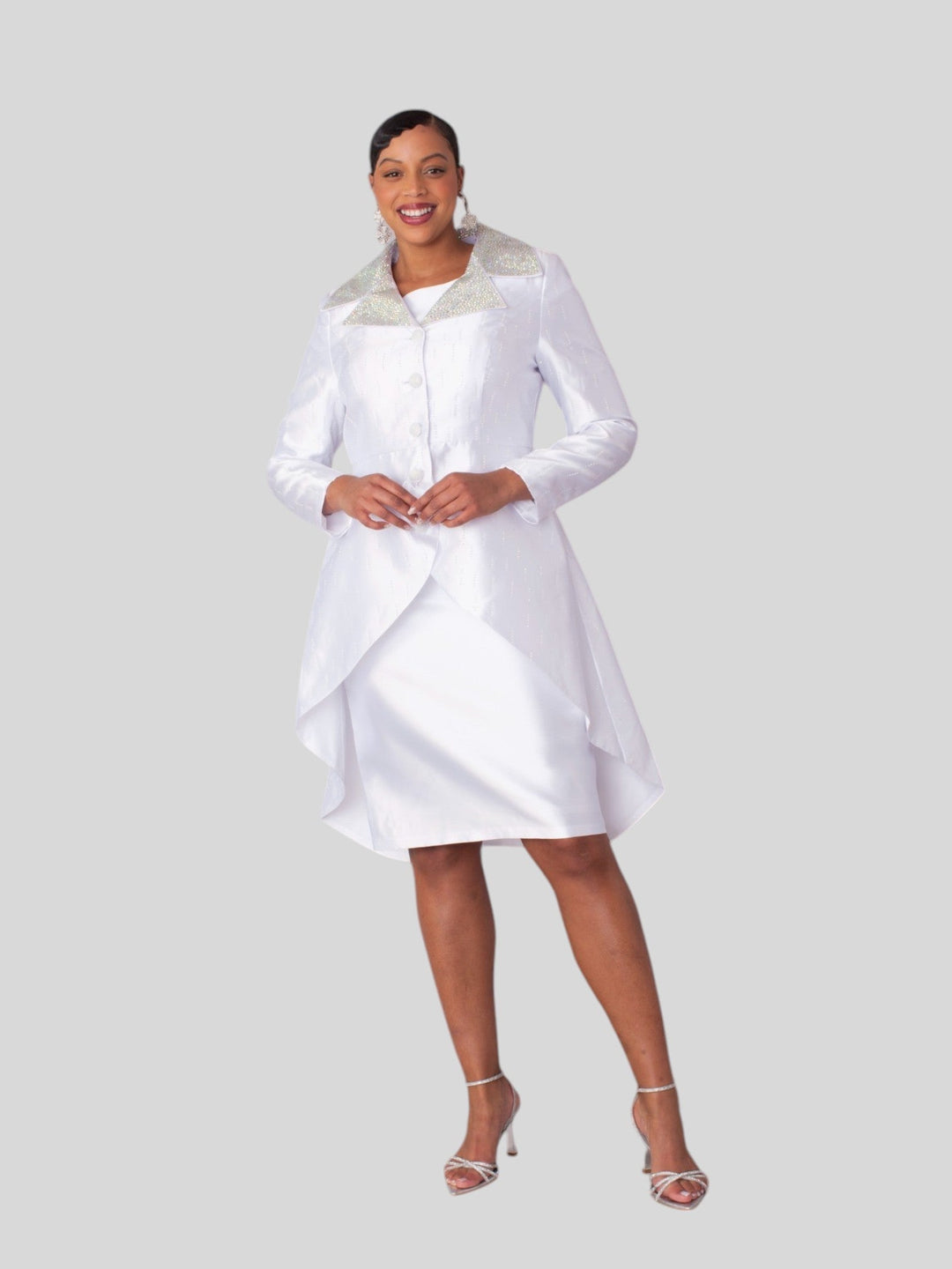High-Low Church Suit with Embellished Collar - 4860