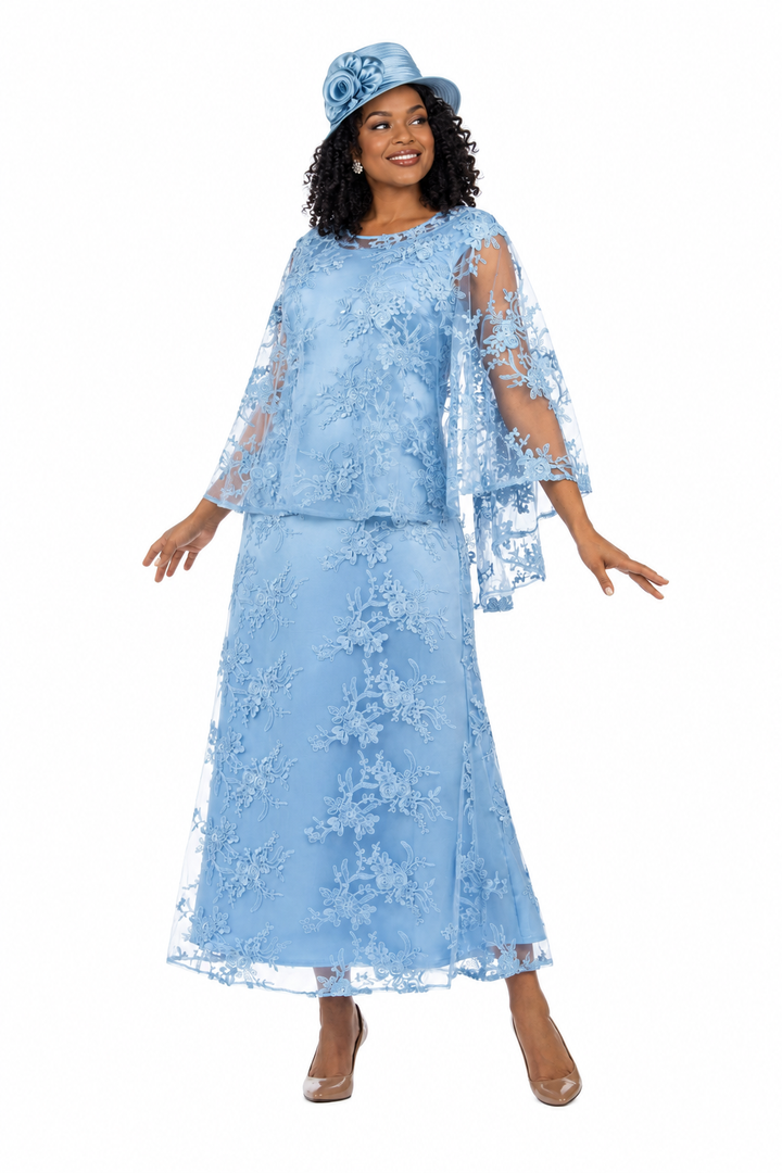 2pc Lace Dress & Hi-Lo Pull Over Lace Cape - Plus size