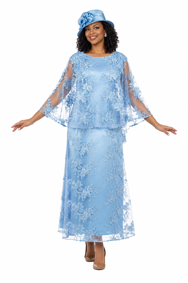 2pc Lace Dress & Hi-Lo Pull Over Lace Cape - Plus size