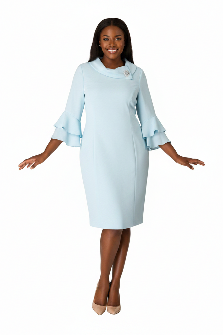 Draped Collar Bell Sleeve Shift Dress-Plus