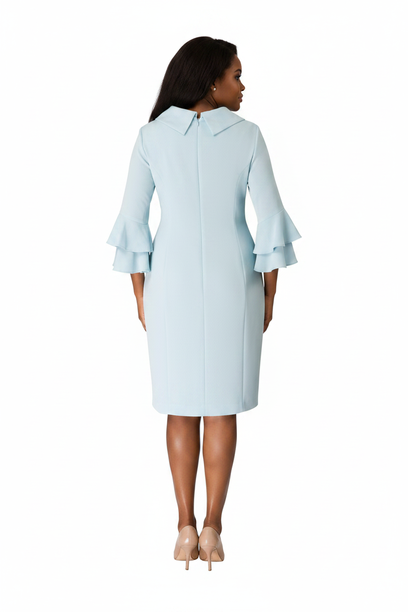 Draped Collar Bell Sleeve Shift Dress-Plus