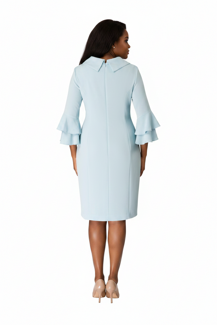 Draped Collar Bell Sleeve Shift Dress-Plus