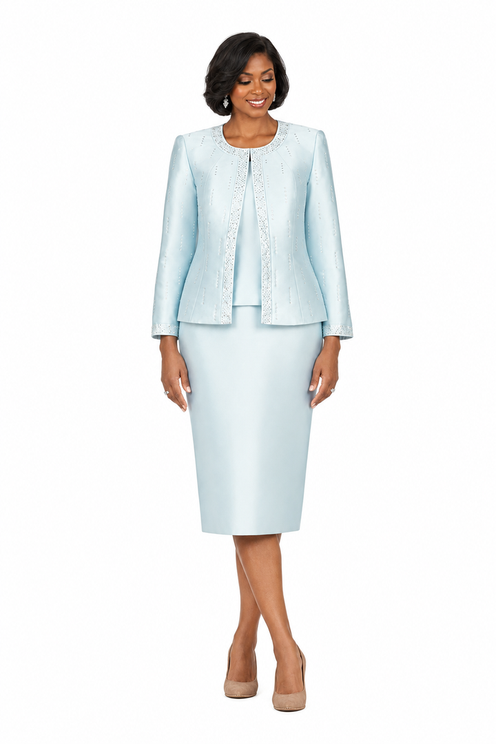 3pc Silky Twill Skt Suit w/ Meteoric Stones-Plus