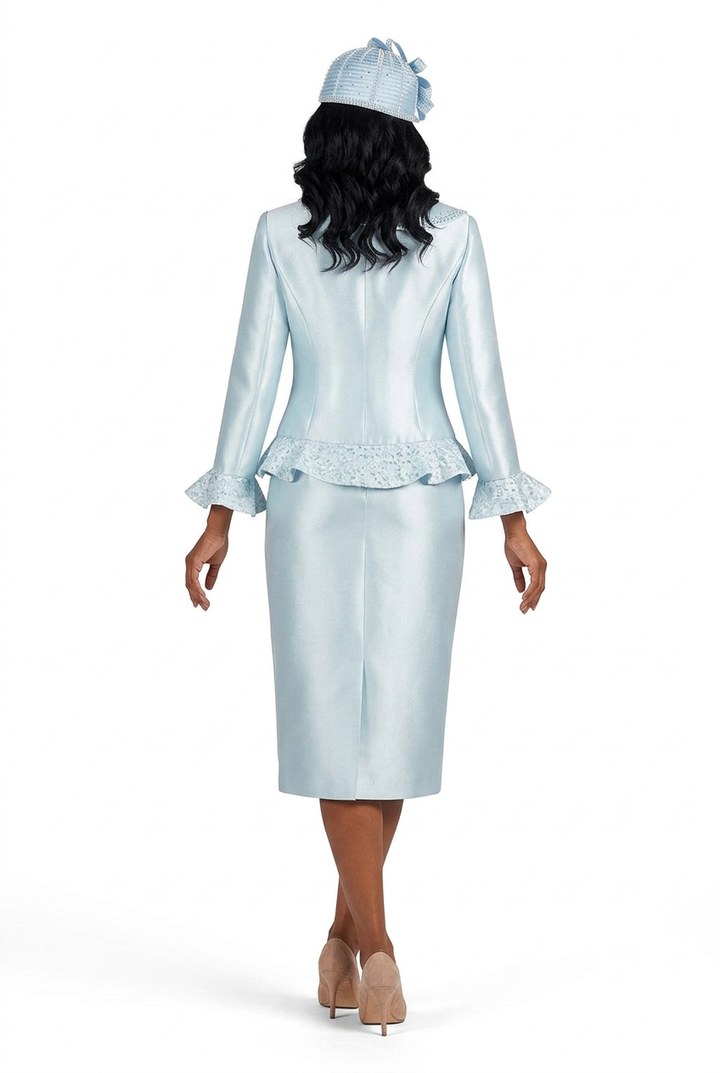 2pc Silky Twl Skt Suit w/ Rfl&Seq Lace-Plus