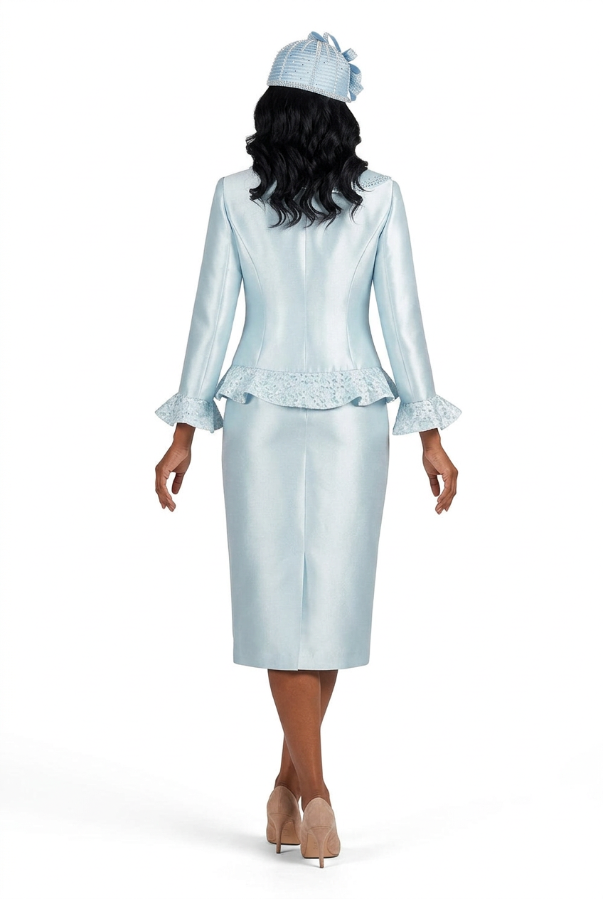 2pc Silky Twl Skt Suit w/ Rfl&Seq Lace