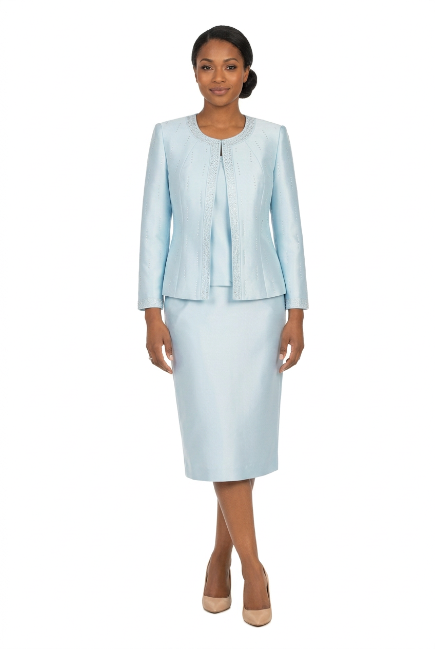 3pc Silky Twill Skt Suit w/ Meteoric Stones