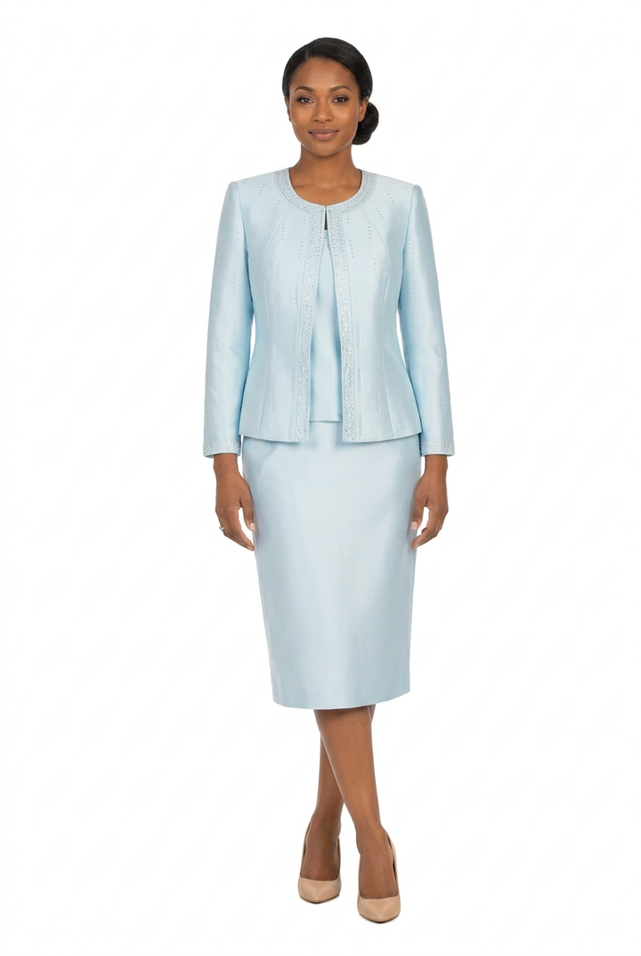 3pc Silky Twill Skt Suit w/ Meteoric Stones