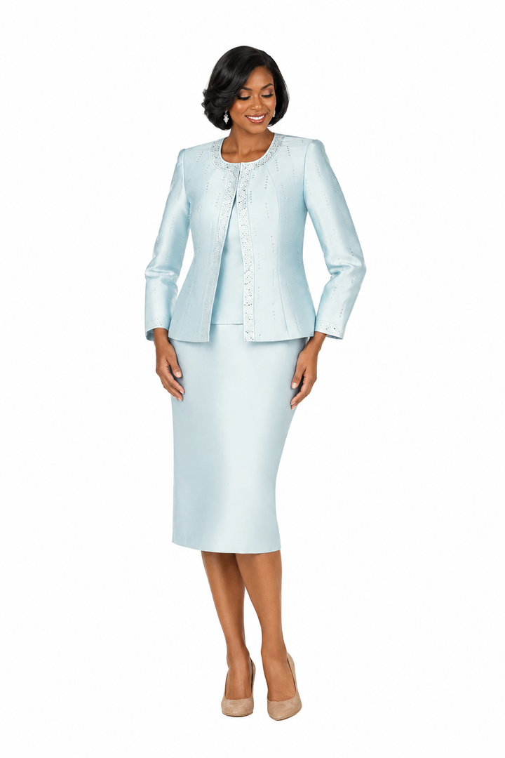 3pc Silky Twill Skt Suit w/ Meteoric Stones-Plus