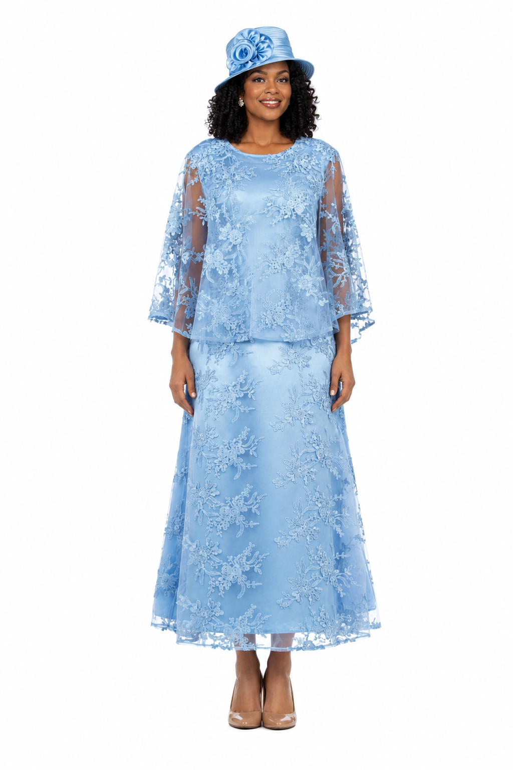 2pc Lace Dress & Hi-Lo Pull Over Lace Cape - Plus size