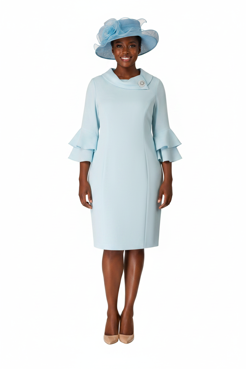 Draped Collar Bell Sleeve Shift Dress-Plus