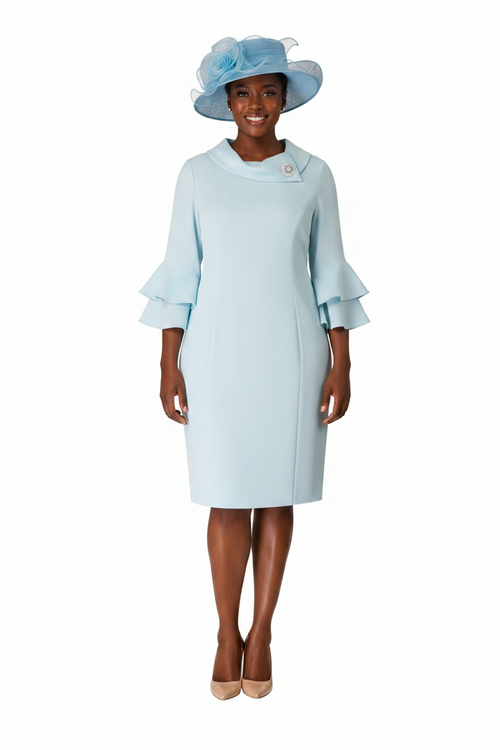 Draped Collar Bell Sleeve Shift Dress-Plus