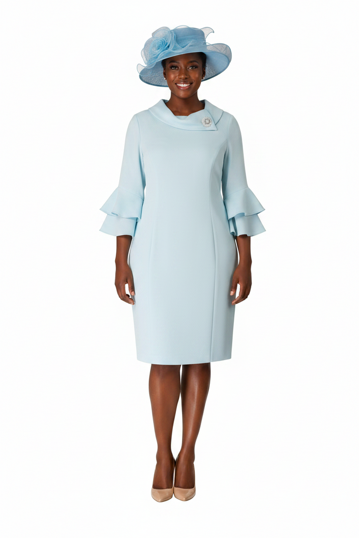 Draped Collar Bell Sleeve Shift Dress-Plus
