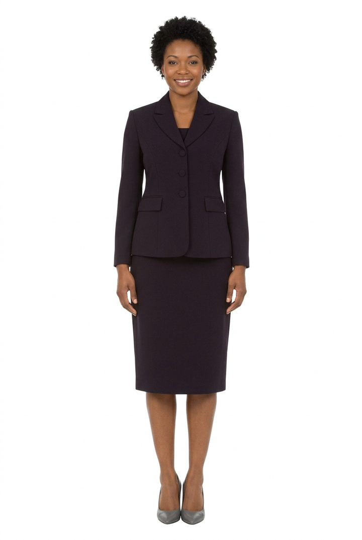 Plum layered-notch-collar skirt suit