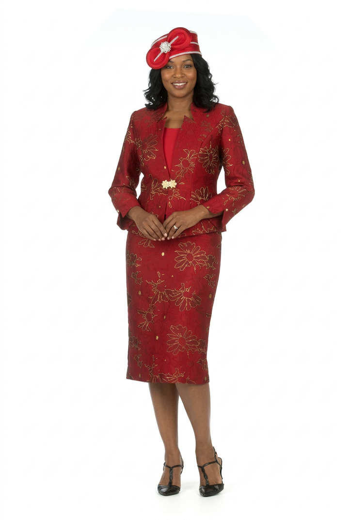 3pc Brocade Emb Skrt Suit w/ Decor Ribbons-Plus