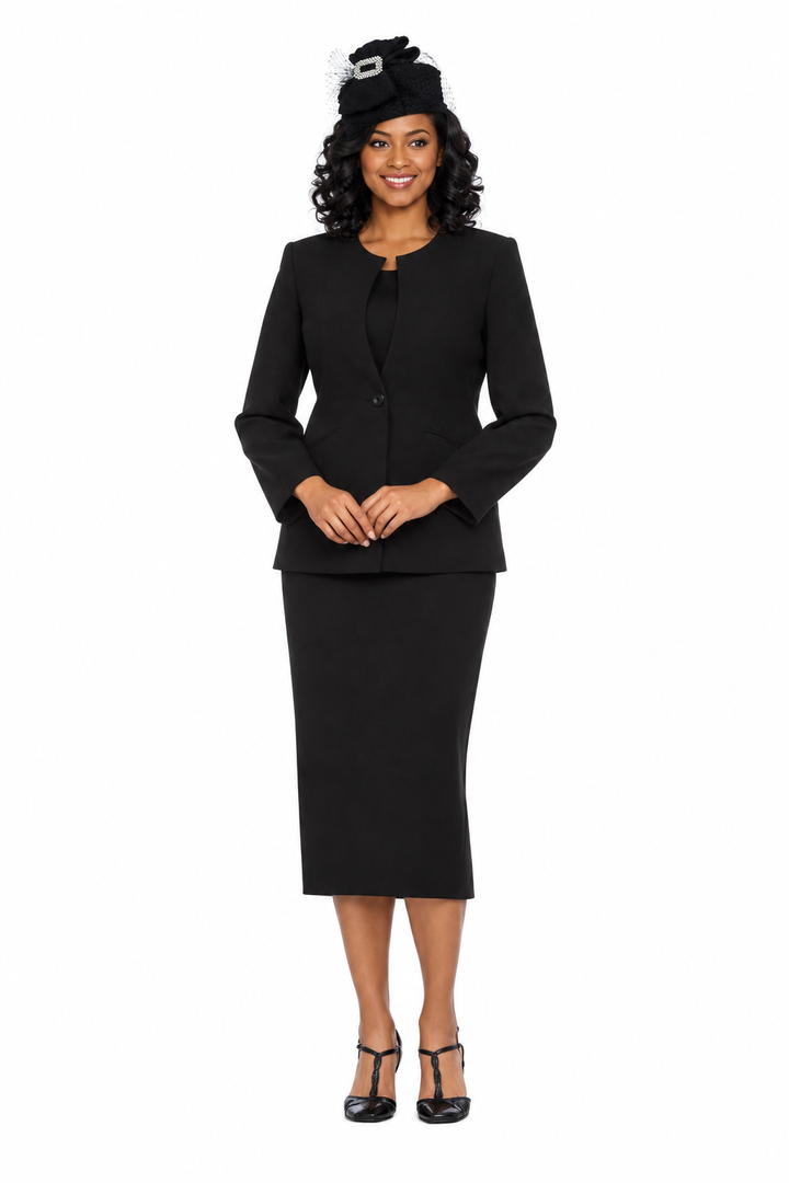 Black collarless suit front model replacement