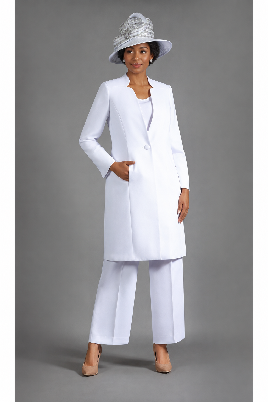 White three-piece suit on replacement model