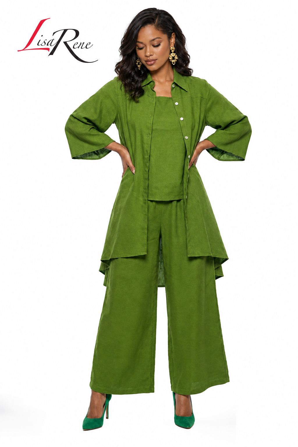 Lisa Rene' , 3Pc. Jacket, Cami & Pant Set, Linen/Viscose Fabric. Style 3392