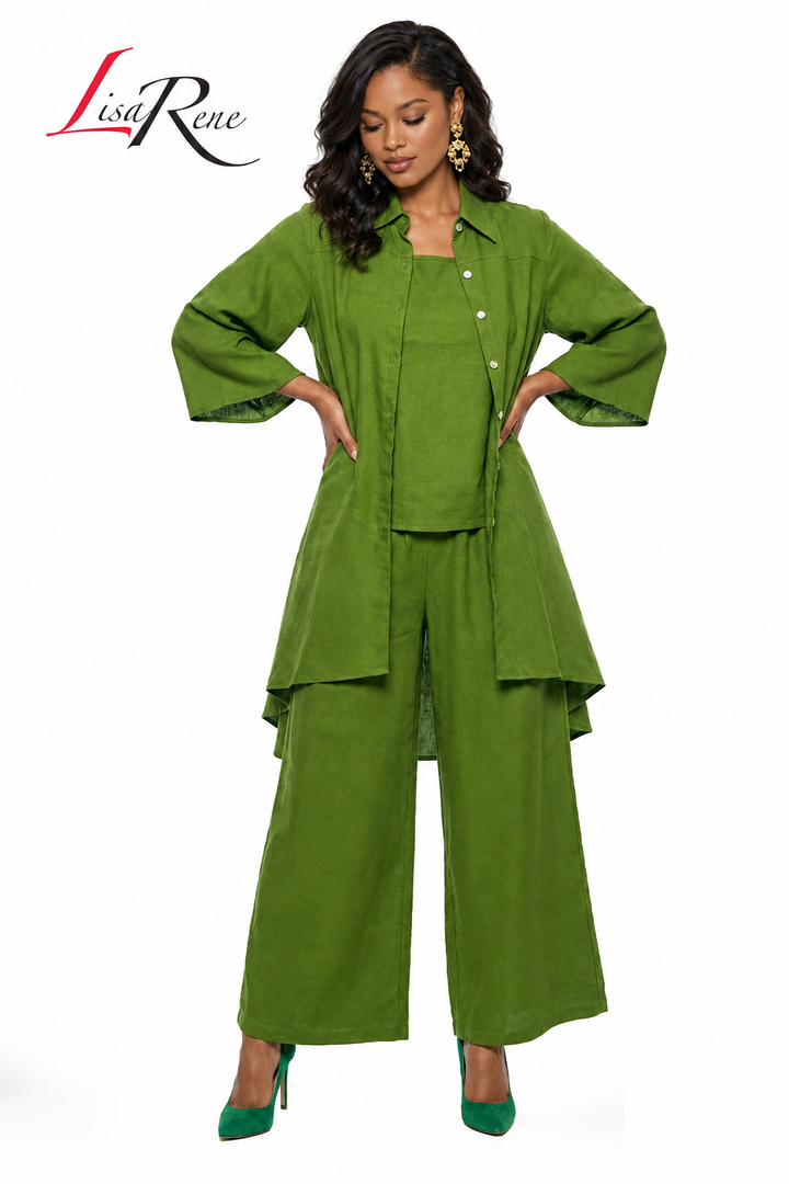 Lisa Rene' , 3Pc. Jacket, Cami & Pant Set, Linen/Viscose Fabric. Style 3392