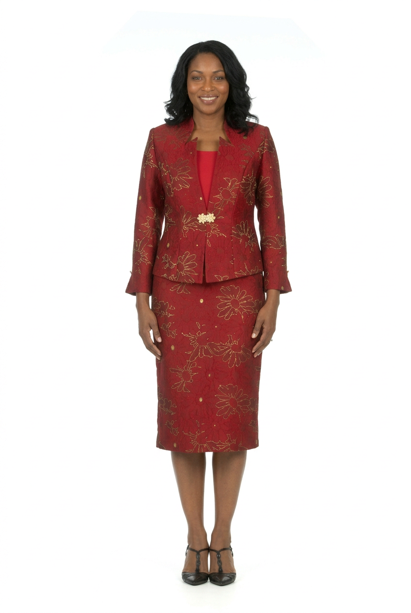 3pc Brocade Emb Skrt Suit w/ Decor Ribbons-Plus