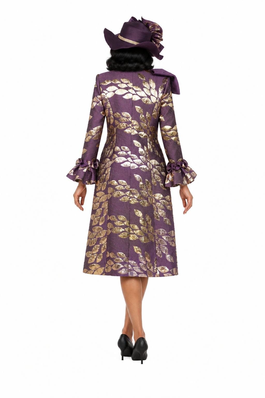 Eggplant and gold brocade jacket, back view
