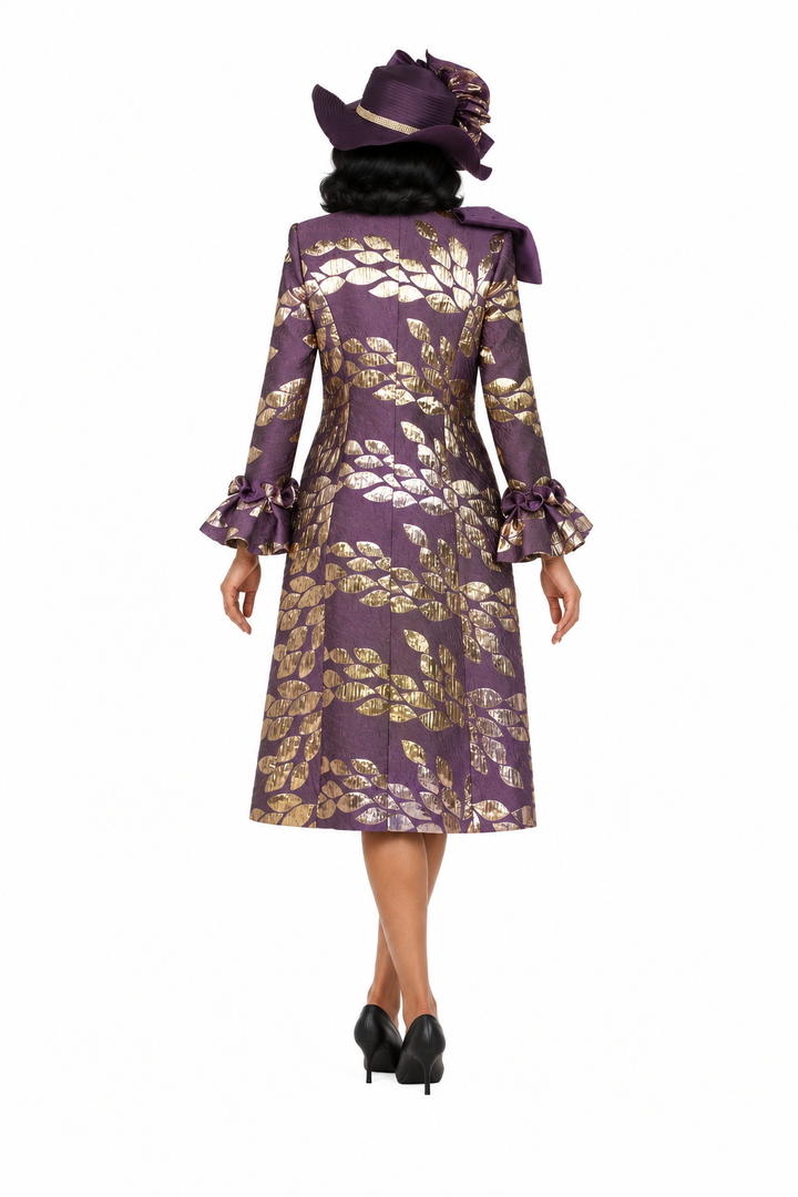 Eggplant and gold brocade jacket, back view