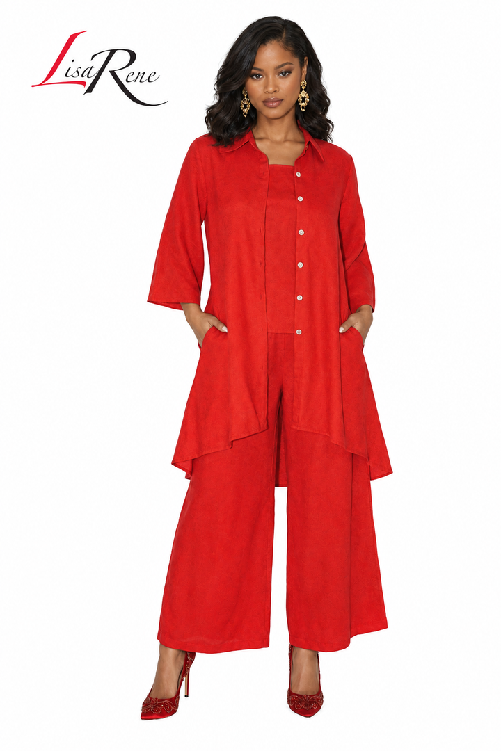 Lisa Rene' , 3Pc. Jacket, Cami & Pant Set, Linen/Viscose Fabric. Style 3392
