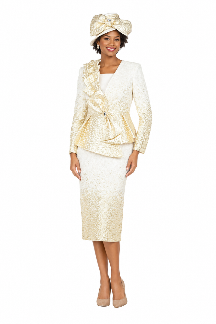 Metallic Brocade 3-Piece Peplum Skirt Suit