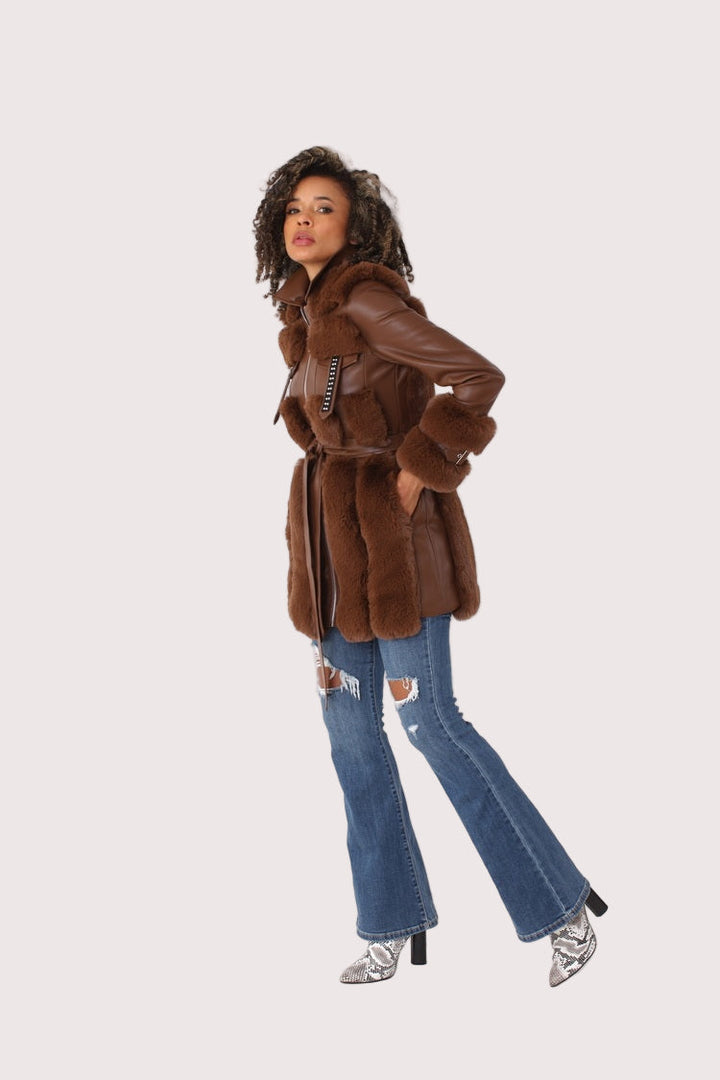 Leather and Fur Trim Jacket -82158