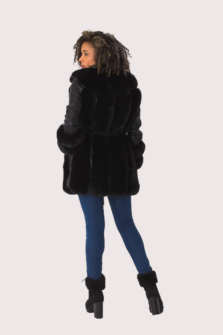 Leather and Fur Trim Jacket -82158