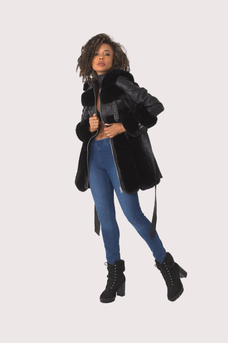 Leather and Fur Trim Jacket -82158