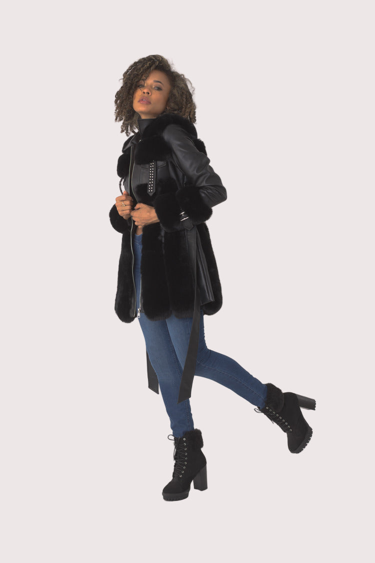 Leather and Fur Trim Jacket -82158