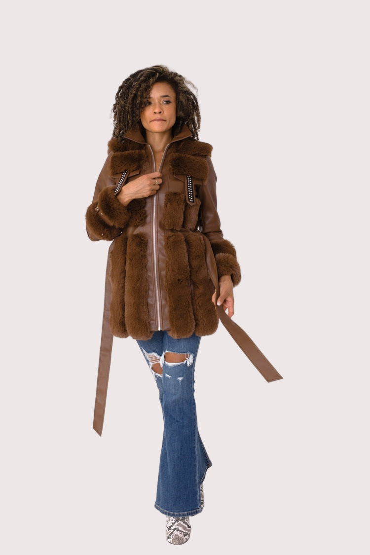 Leather and Fur Trim Jacket -82158