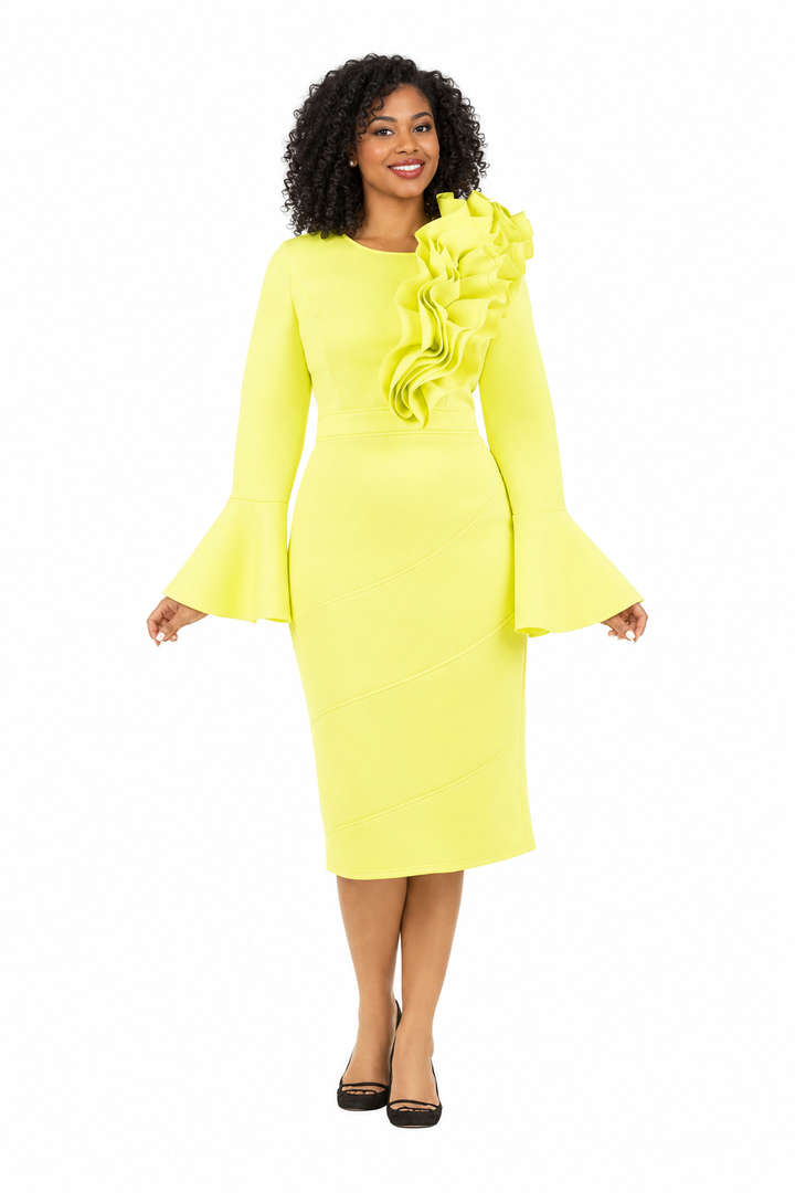 Ovsz Ruffle Bell Slv Scuba Dress
