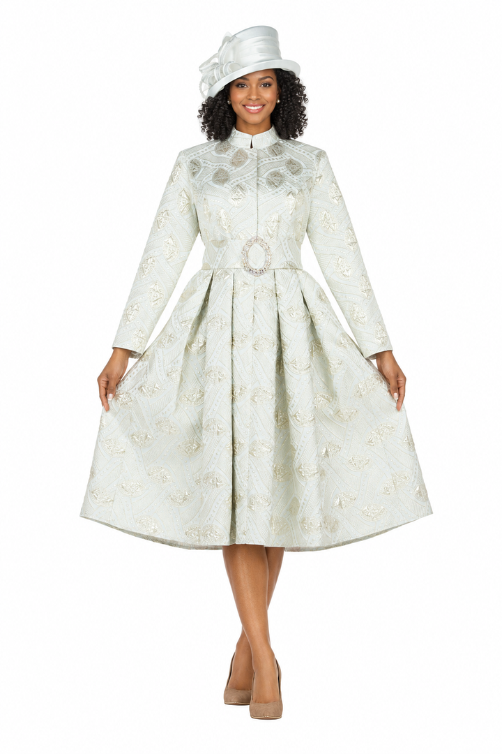 Stand Collar A-line Metallic Brcd Drs w/ Belt