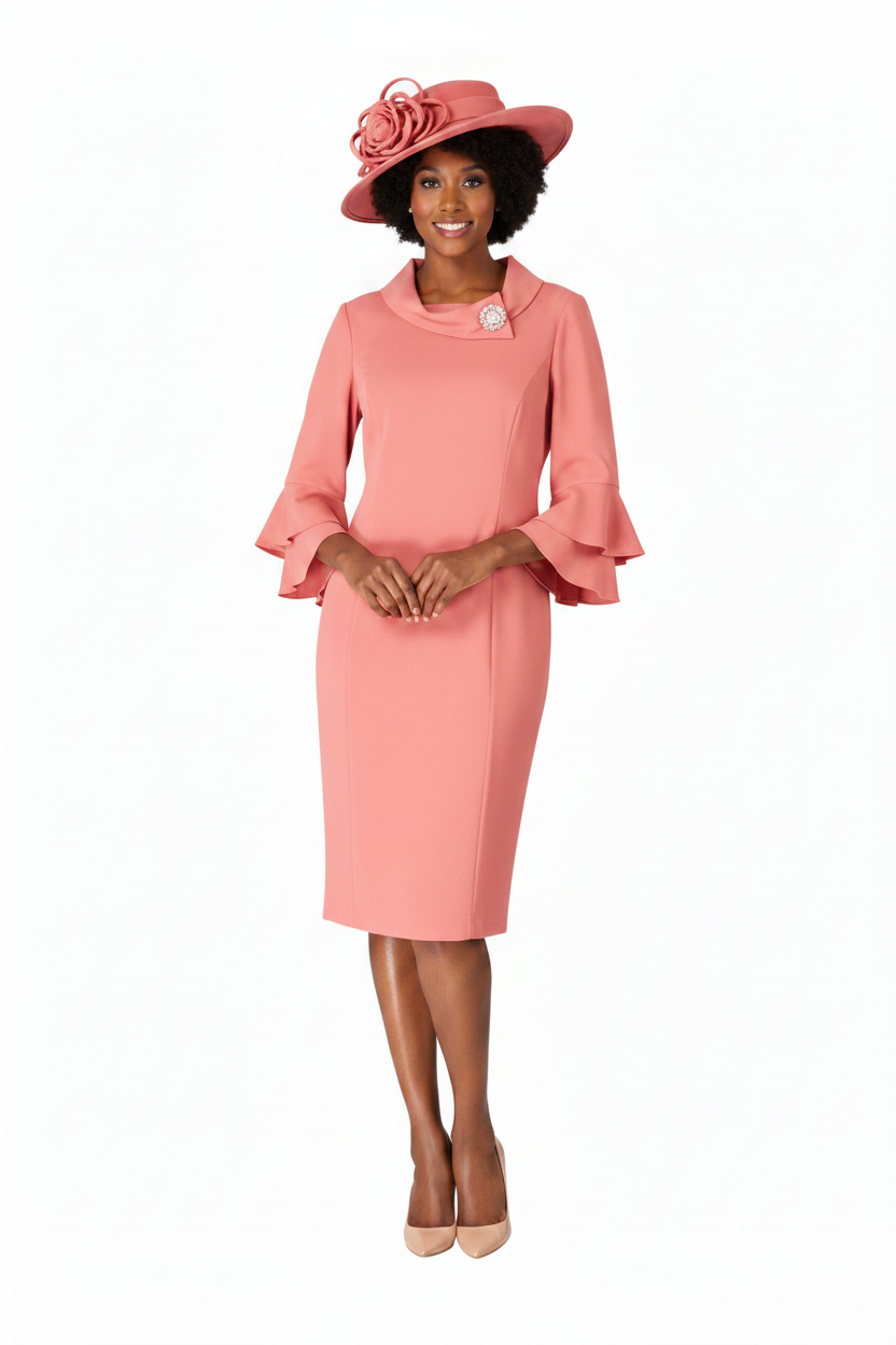 Draped Collar Bell Sleeve Shift Dress-Plus