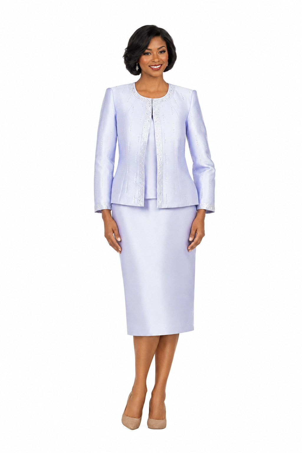 3pc Silky Twill Skt Suit w/ Meteoric Stones-Plus