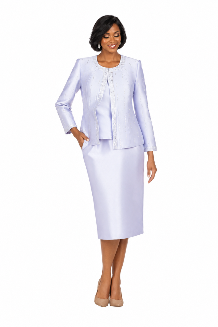 3pc Silky Twill Skt Suit w/ Meteoric Stones-Plus