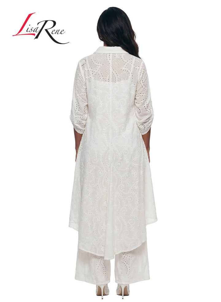 Lisa Rene' , 2Pc. Hi-Low Tunic & Pant Set, Embroidered Cotton Fabric. Style 3367 - Krown Elle