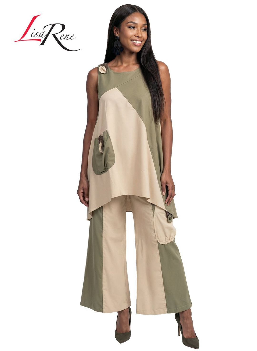 Lisa Rene' , 2Pc. Tunic & Pant Set, Linen/Viscose Fabric. Style 3389 - Krown Elle