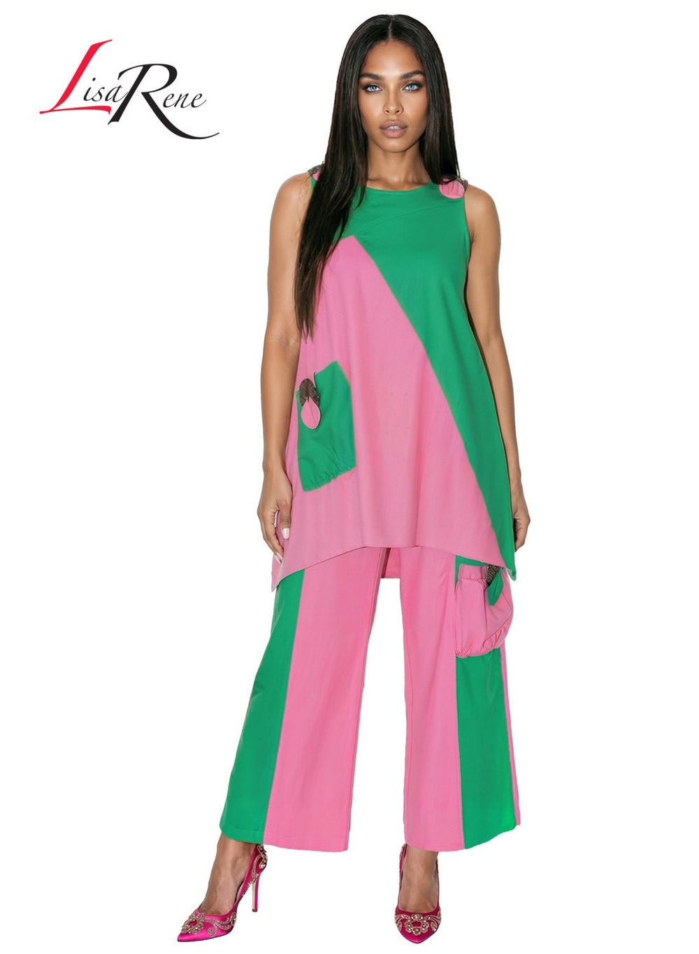 Lisa Rene' , 2Pc. Tunic & Pant Set, Linen/Viscose Fabric. Style 3389 - Krown Elle