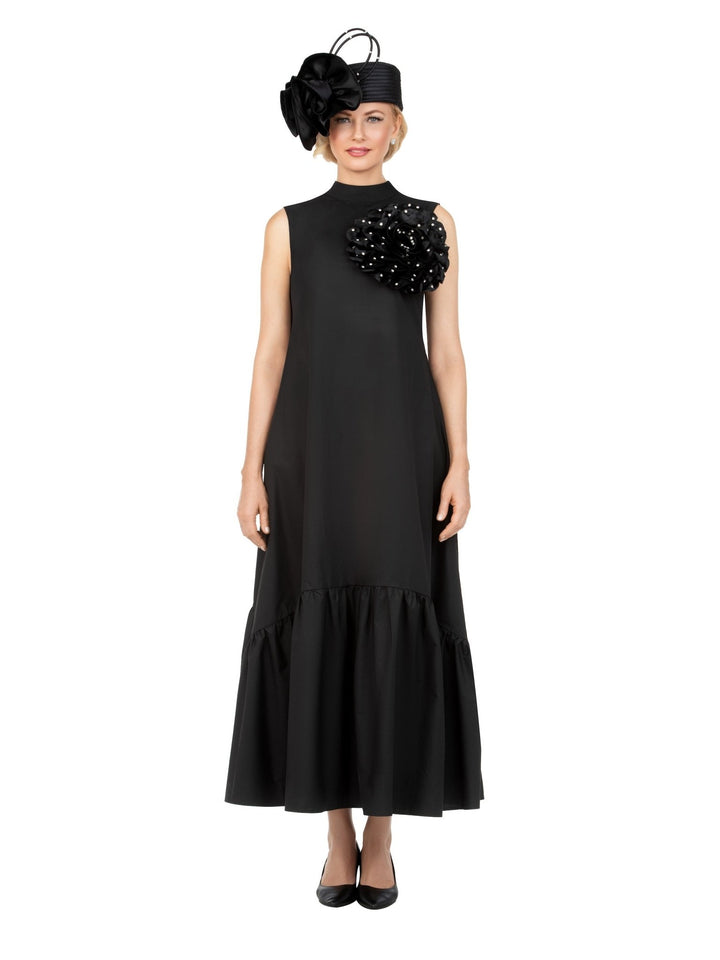 Luxury Flare Dress with Handcrafted Floral Detail - Krown Elle