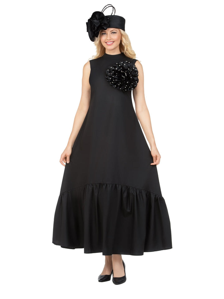 Luxury Flare Dress with Handcrafted Floral Detail - Krown Elle